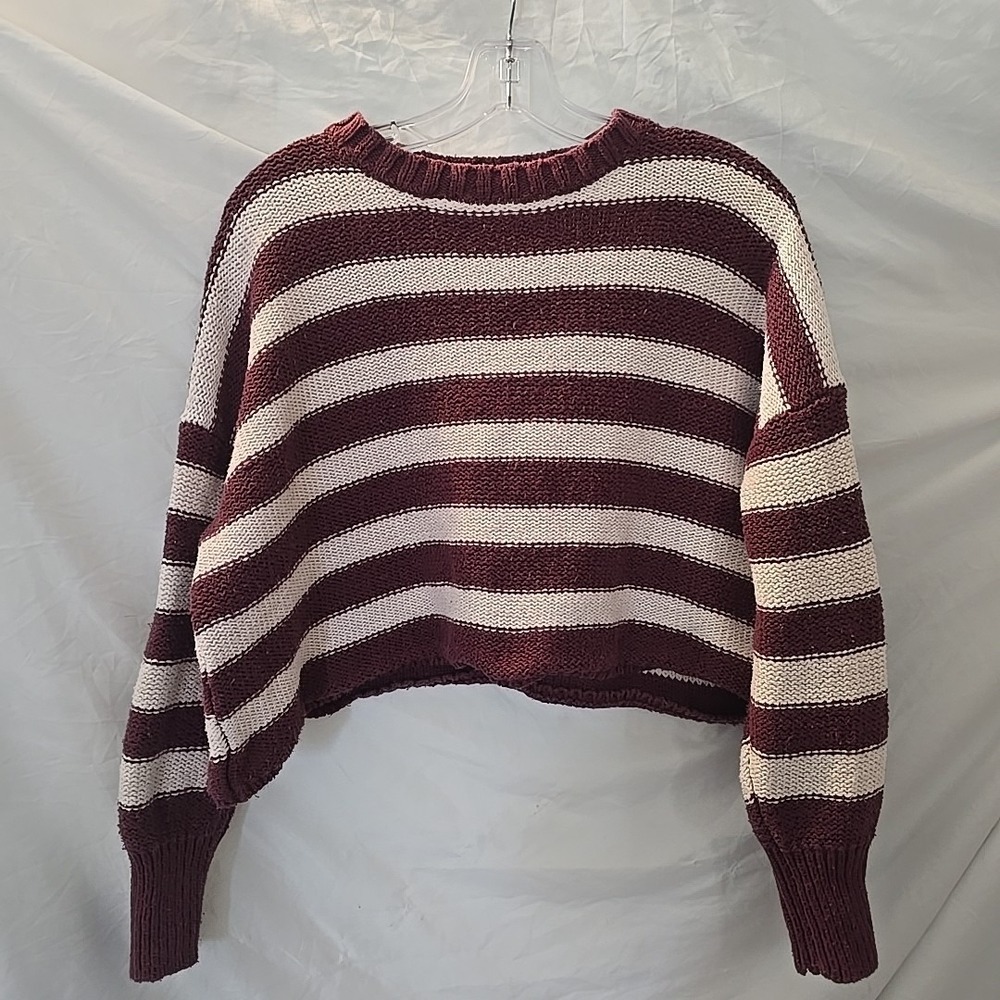 Billabong Sweater Sunset Burgundy And Cream Cropped Sz‎ L Chunky Knit Boho Surf